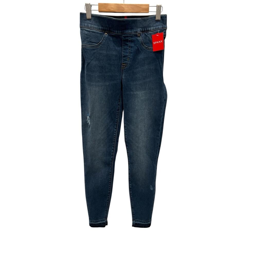 Spanx-Distressed Denim Legging Pull On Jeans Medium Wash XS Stretch New